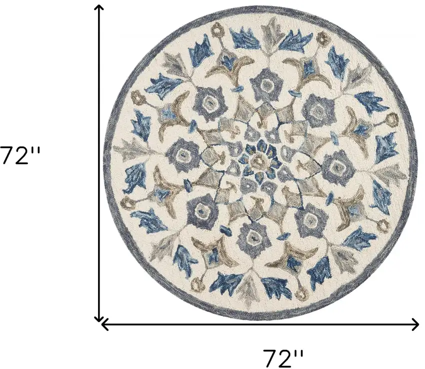 6' Round Blue Floral Oasis Area Rug Photo 10