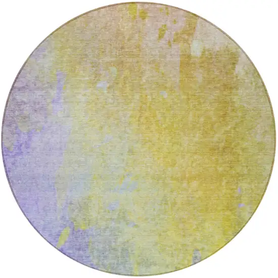 Blue Gold and Wheat Round Abstract Washable Non Skid Indoor Outdoor Area Rug Photo 5