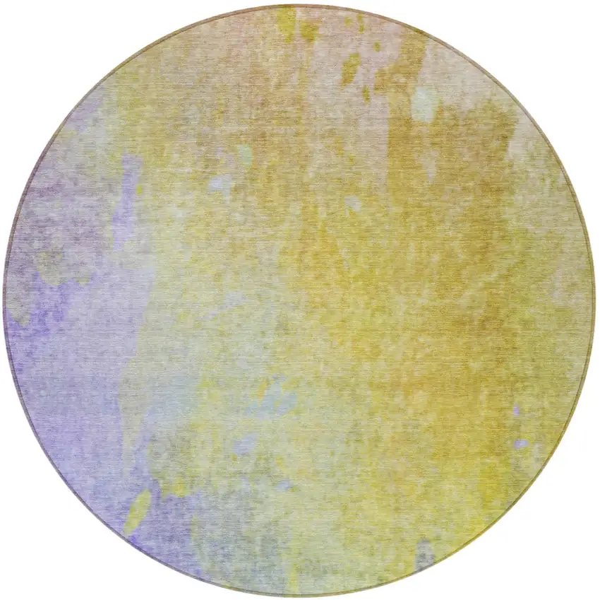 Blue Gold and Wheat Round Abstract Washable Non Skid Indoor Outdoor Area Rug Photo 5