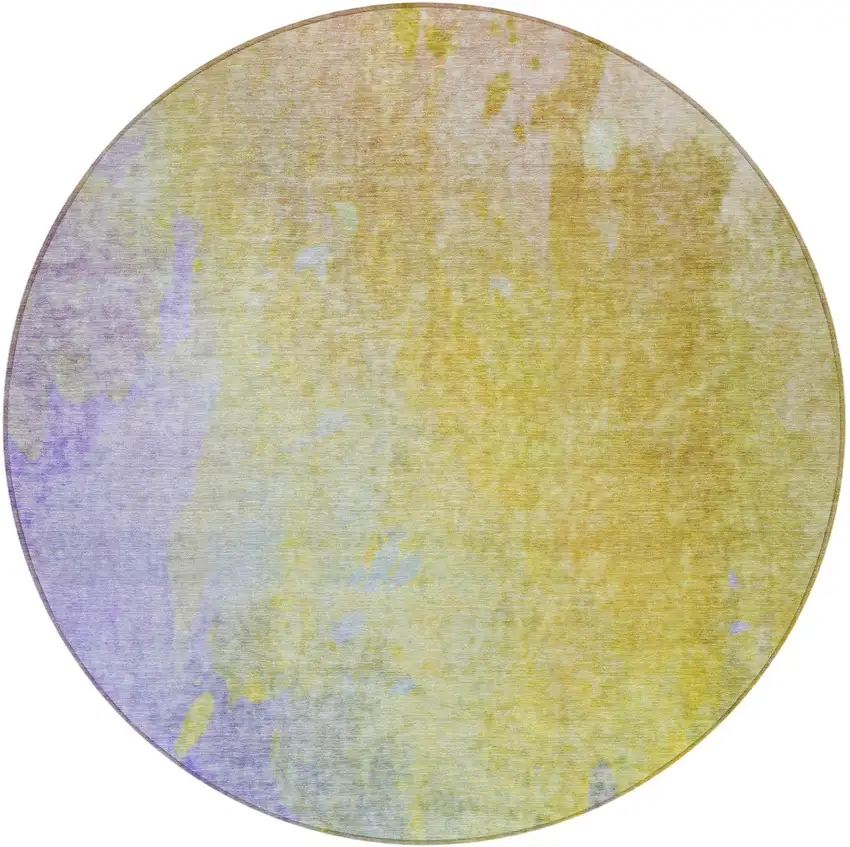 8' Round Blue Gold and Wheat Round Abstract Washable Non Skid Indoor Outdoor Area Rug Photo 4
