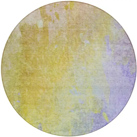 Blue Gold and Wheat Round Abstract Washable Non Skid Indoor Outdoor Area Rug Photo 2