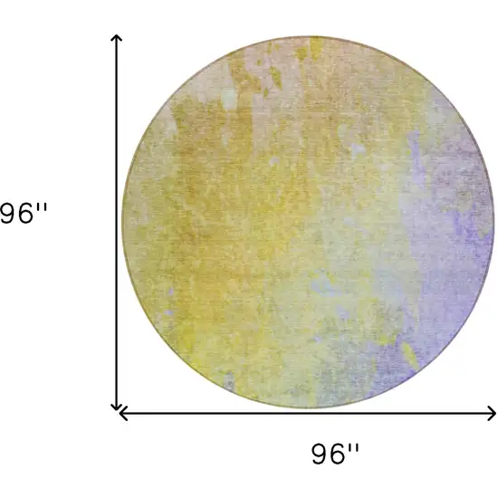 Blue Gold and Wheat Round Abstract Washable Non Skid Indoor Outdoor Area Rug Photo 3