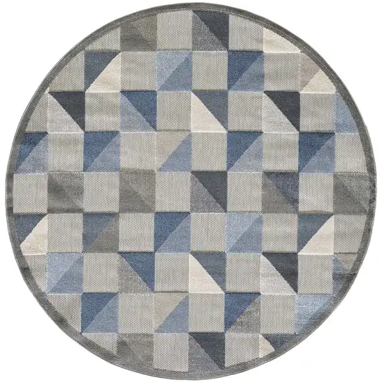 8' Round Blue Gray Triangle Indoor Outdoor Area Rug Photo 3