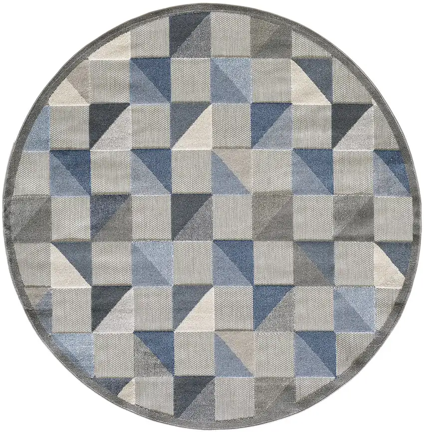 8' Round Blue Gray Triangle Indoor Outdoor Area Rug Photo 1