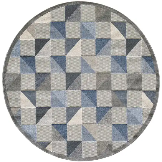 8' Round Blue Gray Triangle Indoor Outdoor Area Rug Photo 1