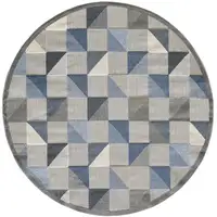 Photo of 8' Round Blue Gray Triangle Indoor Outdoor Area Rug