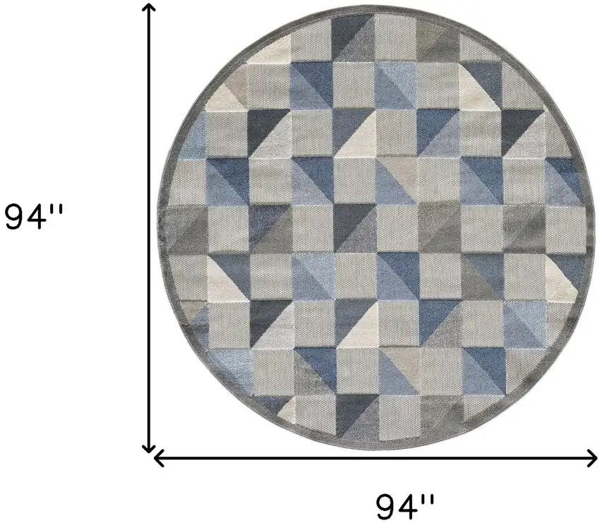 8' Round Blue Gray Triangle Indoor Outdoor Area Rug Photo 4
