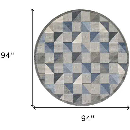 8' Round Blue Gray Triangle Indoor Outdoor Area Rug Photo 4