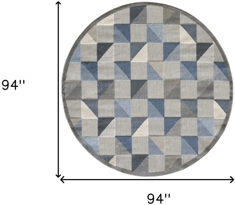 8' Round Blue Gray Triangle Indoor Outdoor Area Rug Photo 4