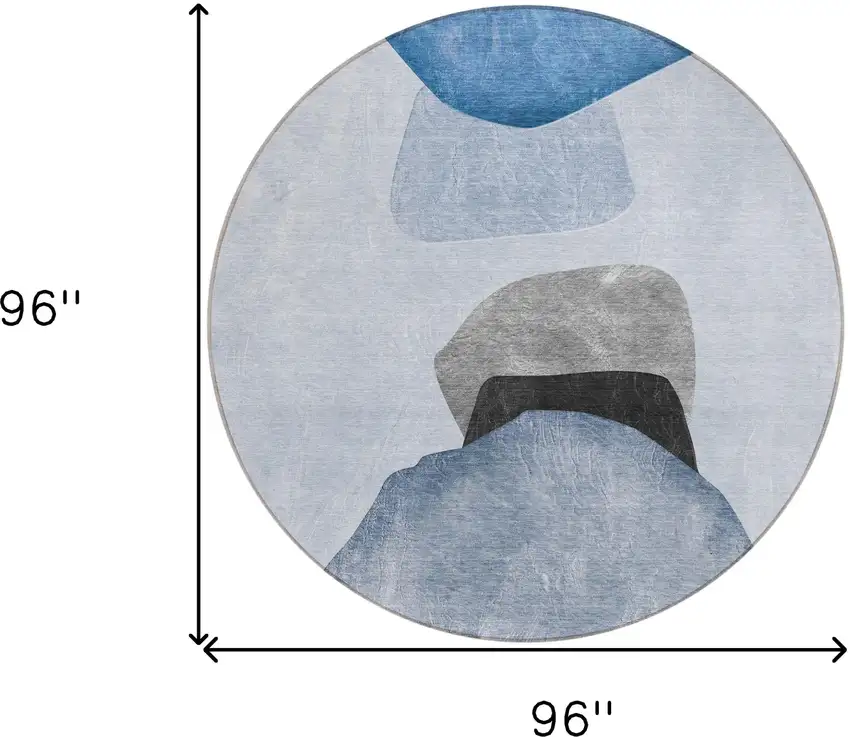 8' Round Blue Gray and Black Round Abstract Washable Non Skid Indoor Outdoor Area Rug Photo 3