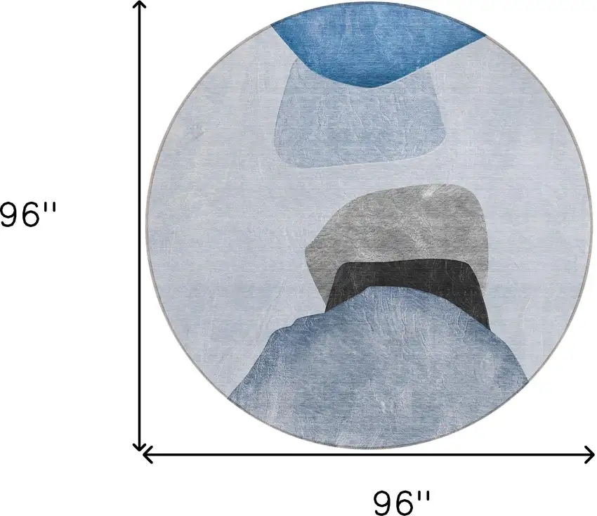 8' Round Blue Gray and Black Round Abstract Washable Non Skid Indoor Outdoor Area Rug Photo 3