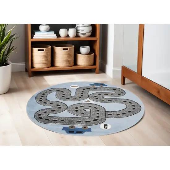 Blue Imaginative Racetrack Area Rug Photo 2