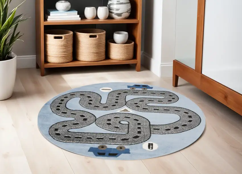 Blue Imaginative Racetrack Area Rug Photo 2