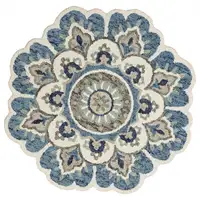 Photo of 4' Round Blue Modern Floral Area Rug