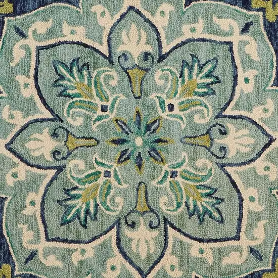 4' Blue And Green Wool Geometric Hand Tufted Round Rug Photo 6