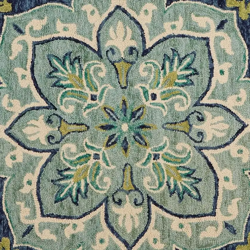 4' Blue And Green Wool Geometric Hand Tufted Round Rug Photo 6