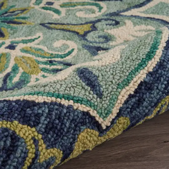 4' Round Blue Ornate Medallion Area Rug Photo 3
