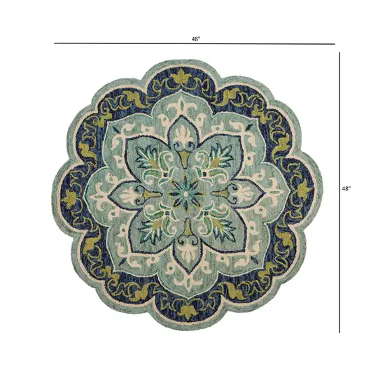 4' Round Blue Ornate Medallion Area Rug Photo 4