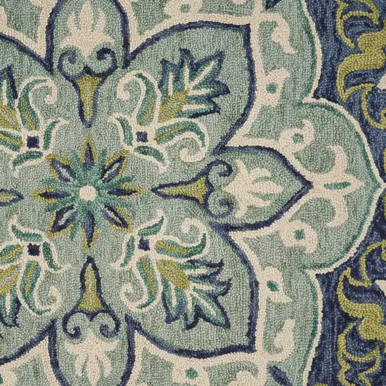 4' Round Blue Ornate Medallion Area Rug Photo 2