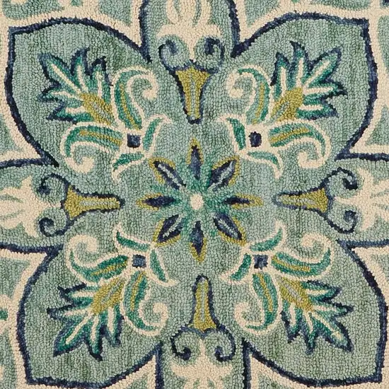 4' Blue And Green Wool Geometric Hand Tufted Round Rug Photo 5