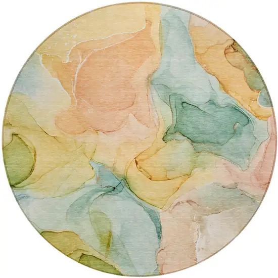 Blue Round Abstract Washable Non Skid Indoor Outdoor Area Rug Photo 2