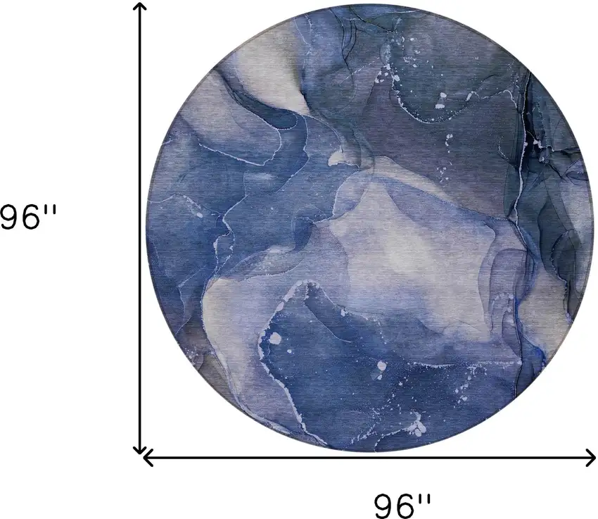 Blue Round Abstract Washable Non Skid Indoor Outdoor Area Rug Photo 3