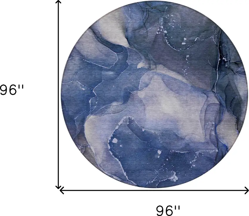 Blue Round Abstract Washable Non Skid Indoor Outdoor Area Rug Photo 3