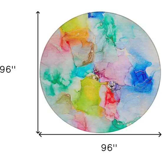 Blue Pink and Green Round Abstract Washable Indoor Outdoor Area Rug Photo 3