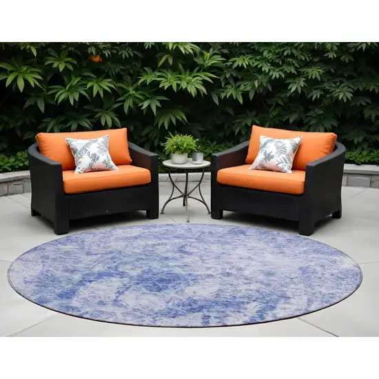 Blue Round Abstract Washable Non Skid Indoor Outdoor Area Rug Photo 1