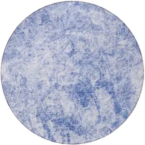 Photo of 8' Round Blue Round Abstract Washable Non Skid Indoor Outdoor Area Rug