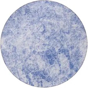Photo of 8' Round Blue Round Abstract Washable Non Skid Indoor Outdoor Area Rug