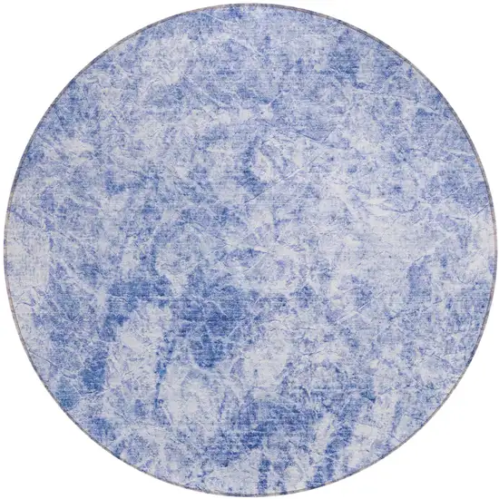 Blue Round Abstract Washable Non Skid Indoor Outdoor Area Rug Photo 2