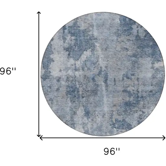 8' Round Blue Round Abstract Washable Non Skid Indoor Outdoor Area Rug Photo 3