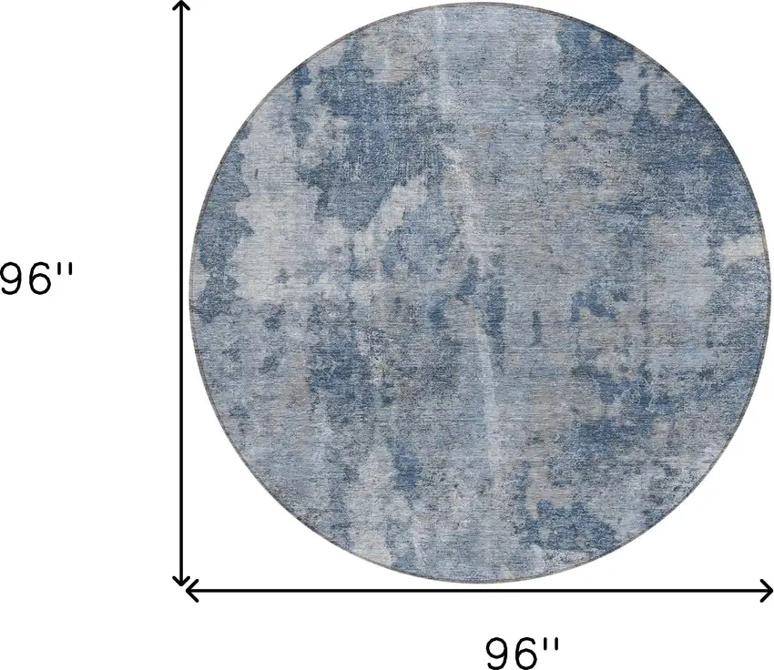 8' Round Blue Round Abstract Washable Non Skid Indoor Outdoor Area Rug Photo 3