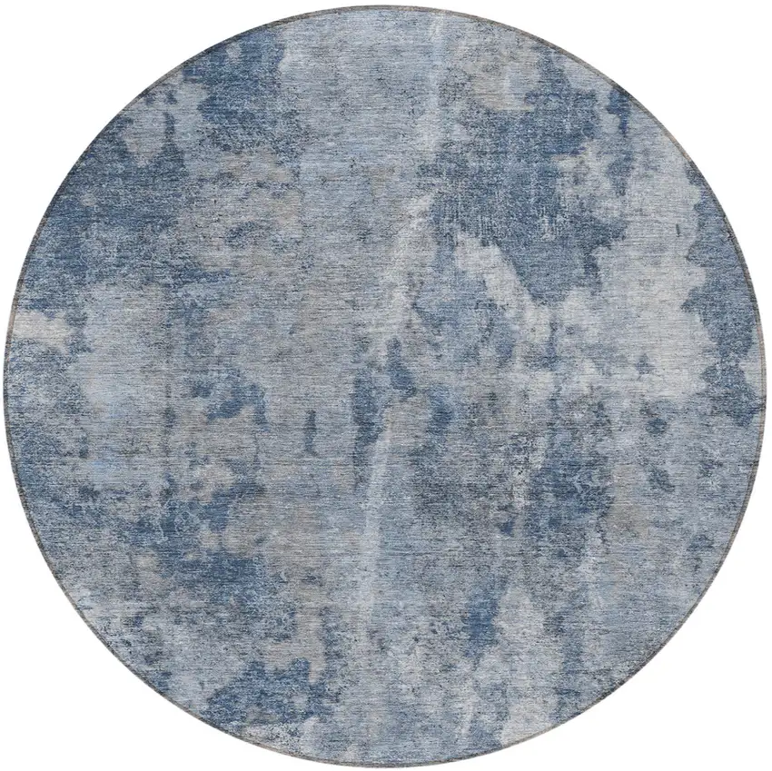 8' Round Blue Round Abstract Washable Non Skid Indoor Outdoor Area Rug Photo 5
