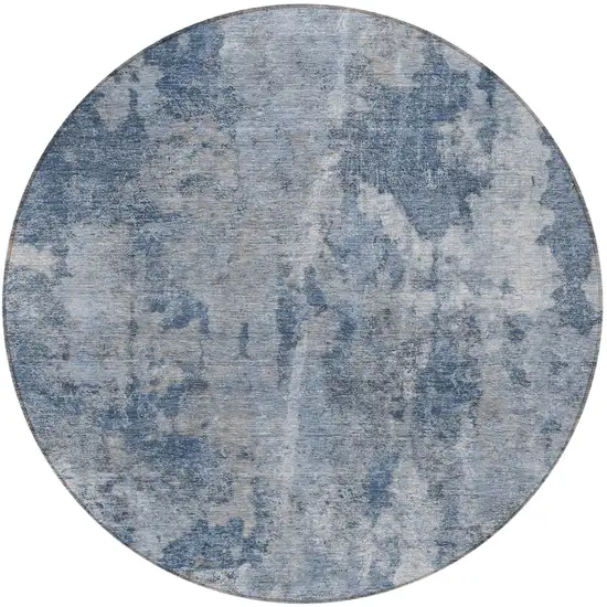 8' Round Blue Round Abstract Washable Non Skid Indoor Outdoor Area Rug Photo 4