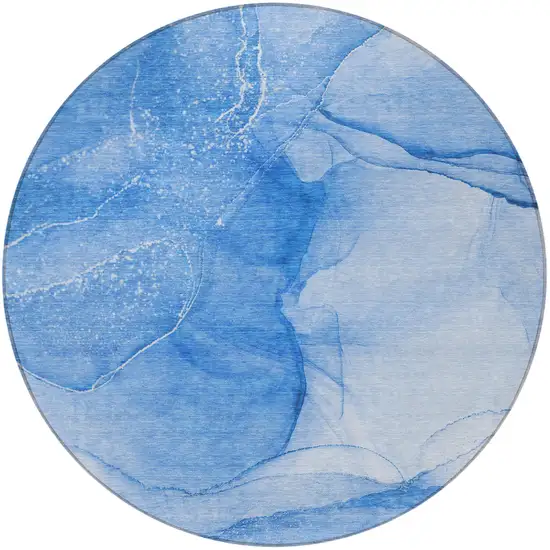 Blue Round Abstract Washable Non Skid Indoor Outdoor Area Rug Photo 4