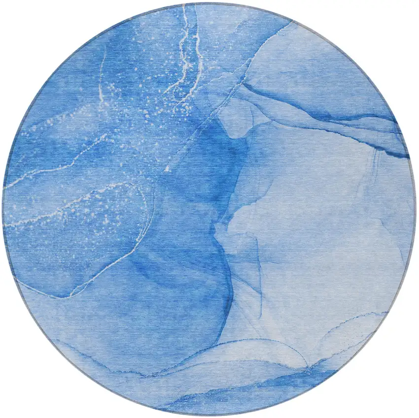 Blue Round Abstract Washable Non Skid Indoor Outdoor Area Rug Photo 5