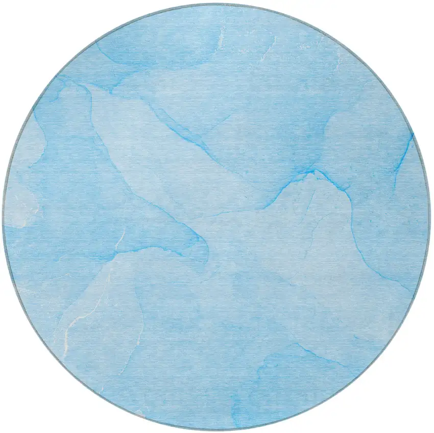 Blue Round Abstract Washable Non Skid Indoor Outdoor Area Rug Photo 4