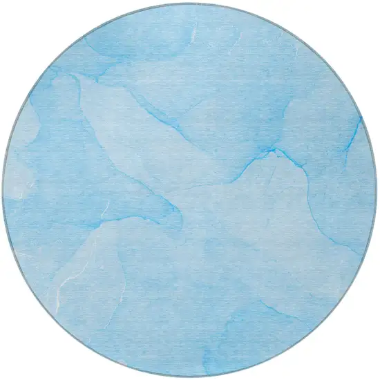 8' Round Blue Round Abstract Washable Non Skid Indoor Outdoor Area Rug Photo 5