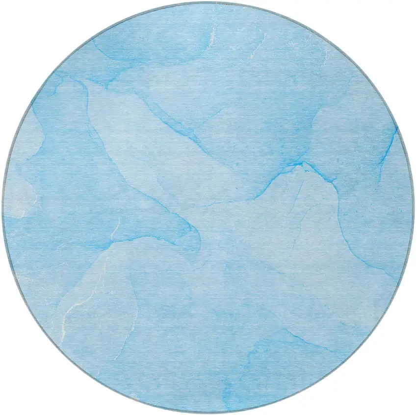 8' Round Blue Round Abstract Washable Non Skid Indoor Outdoor Area Rug Photo 5