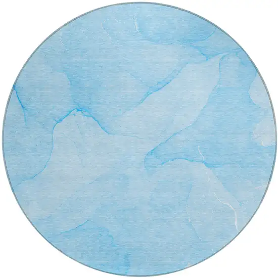 Blue Round Abstract Washable Non Skid Indoor Outdoor Area Rug Photo 2