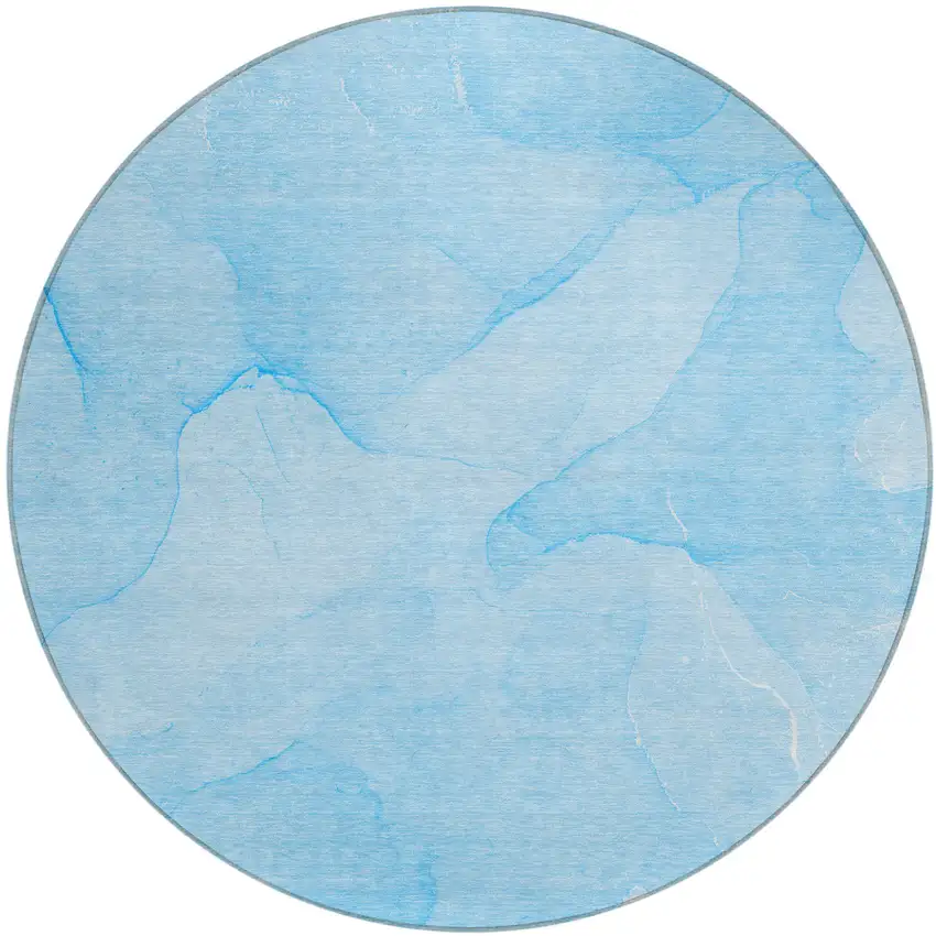 Blue Round Abstract Washable Non Skid Indoor Outdoor Area Rug Photo 2