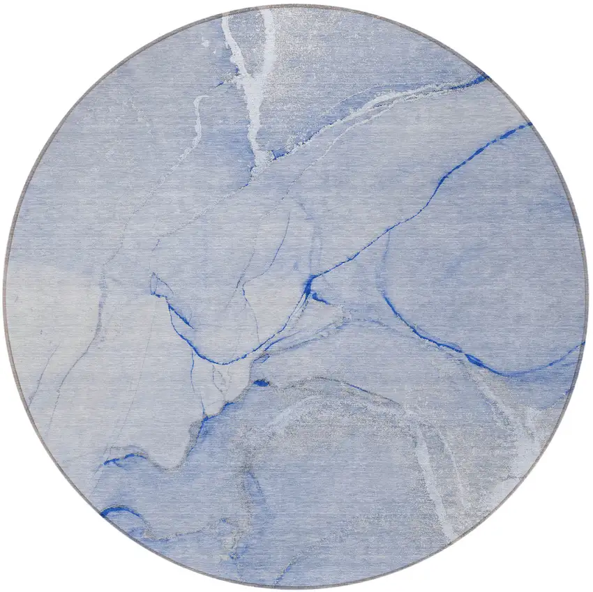 Blue Round Abstract Washable Non Skid Indoor Outdoor Area Rug Photo 5