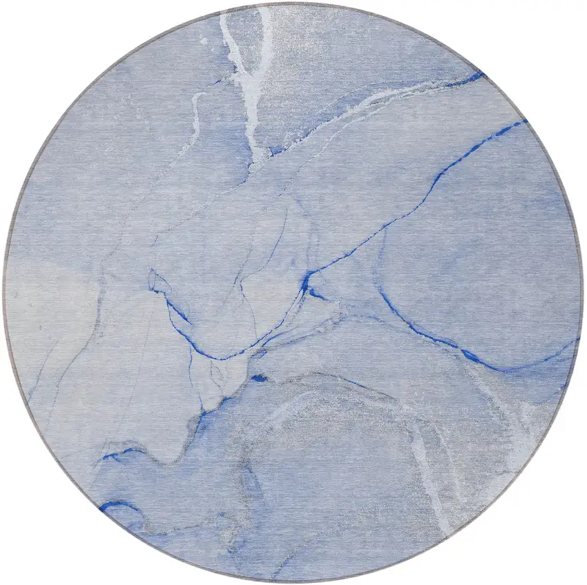 Blue Round Abstract Washable Non Skid Indoor Outdoor Area Rug Photo 4