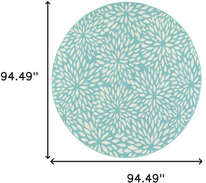 8' Round Blue Round Floral Stain Resistant Indoor Outdoor Area Rug Photo 5