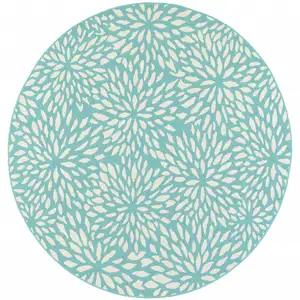Photo of 8' Round Blue Round Floral Stain Resistant Indoor Outdoor Area Rug