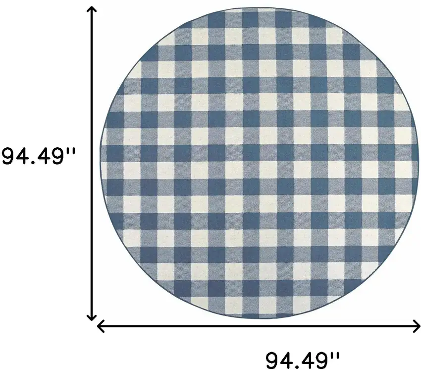 8' Round Blue Round Geometric Stain Resistant Indoor Outdoor Area Rug Photo 6