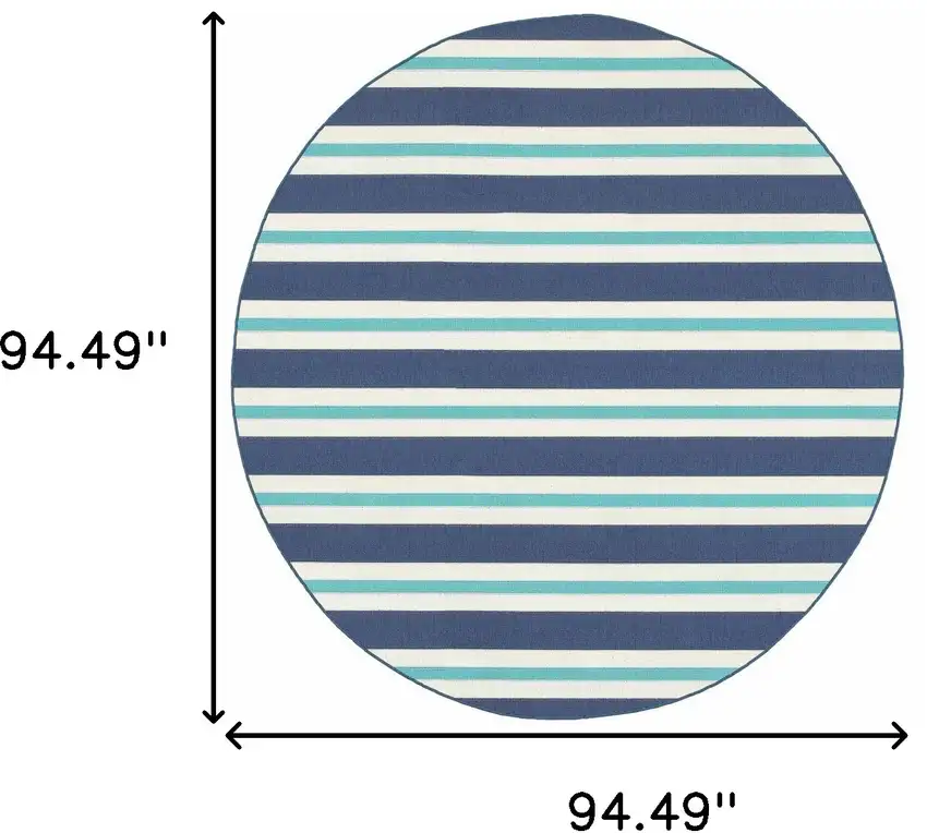 8' Round Blue Round Geometric Stain Resistant Indoor Outdoor Area Rug Photo 5