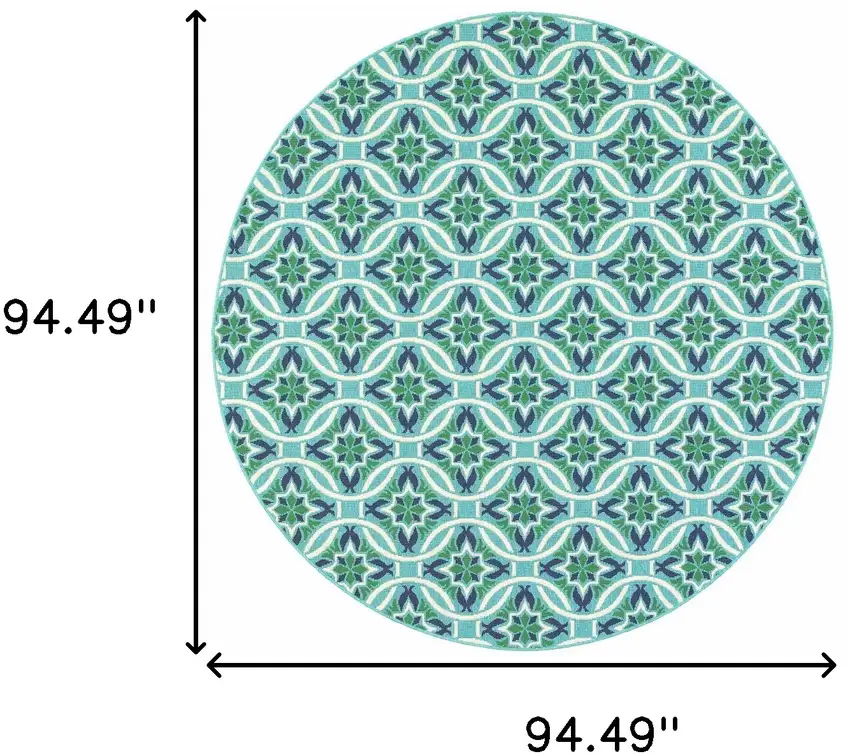 8' Round Blue Round Geometric Stain Resistant Indoor Outdoor Area Rug Photo 5